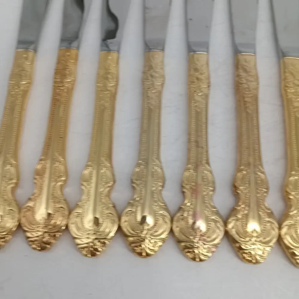 9X BK Cambridge Gold Royal Fashion Butter Dinner Knives Flatware